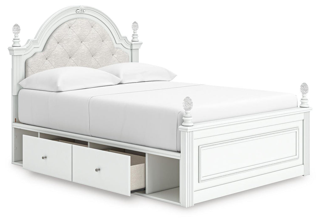 Kozlani Full Upholstered Panel Storage Bed in White, open view