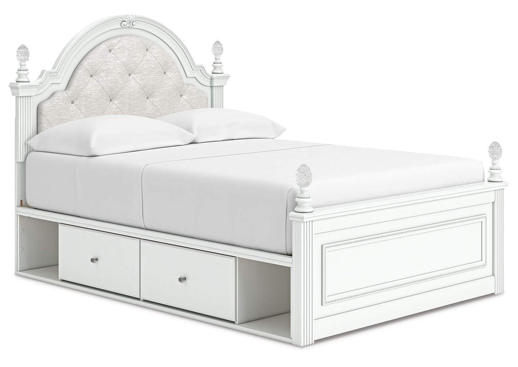 Maylilly Full Upholstered Panel Storage Bed, Dresser and Nightstand angled view