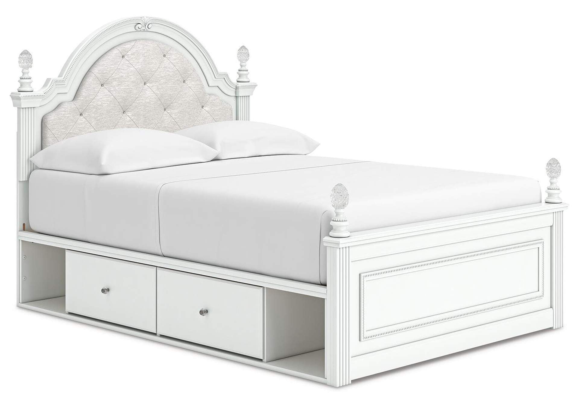 Maylilly Full Upholstered Panel Storage Bed, Dresser and Nightstand angled view