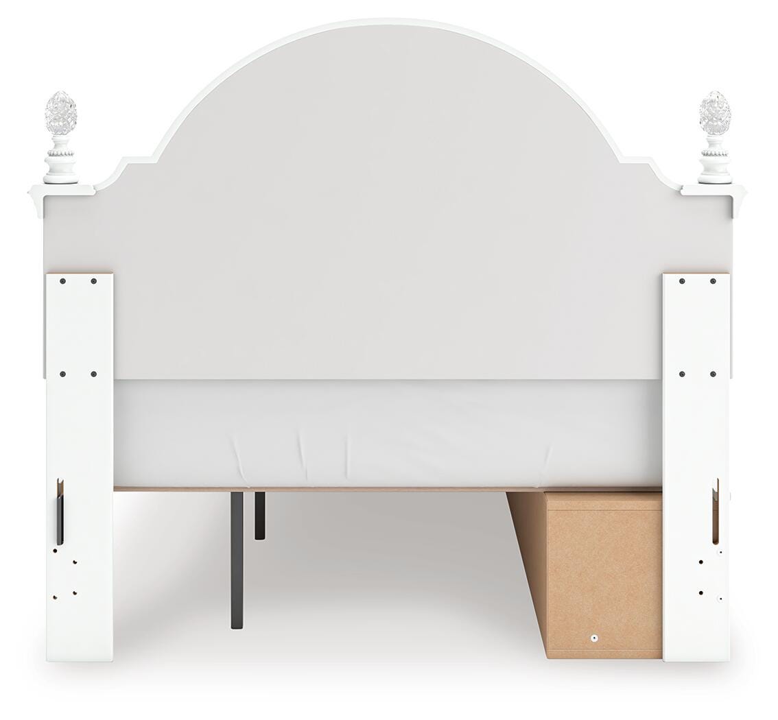 Kozlani Full Upholstered Panel Storage Bed in White, back view
