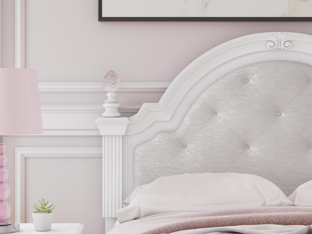 Kozlani Full Upholstered Panel Storage Bed in White, detail view