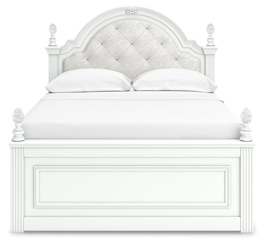 Kozlani Full Upholstered Panel Bed with Storage in White, front view