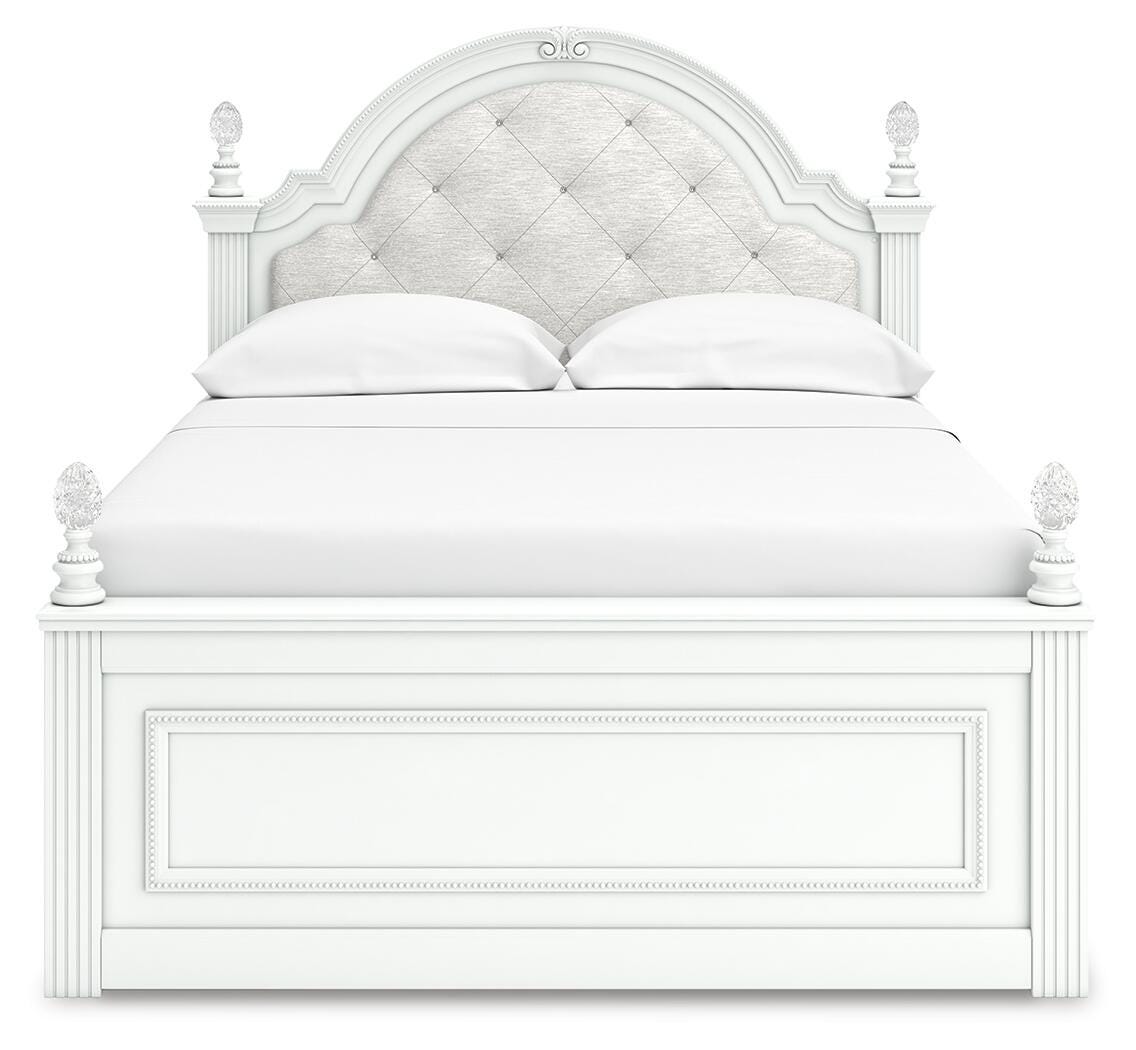Kozlani Full Upholstered Panel Bed with Storage in White, front view