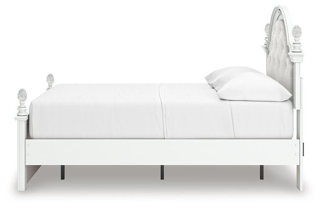 Kozlani Full Upholstered Panel Storage Bed in White, alternate side view