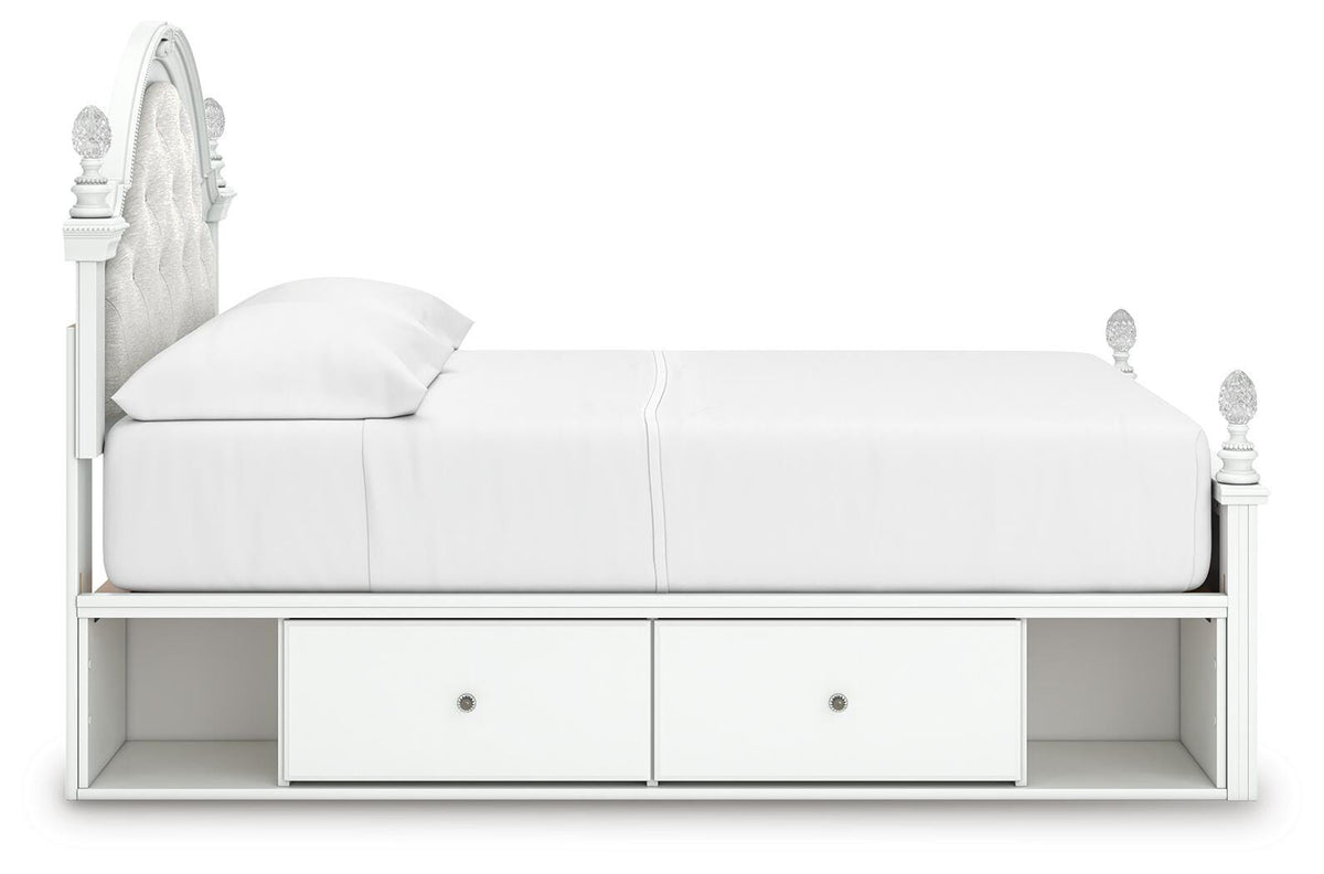 Kozlani Full Upholstered Panel Bed with Storage in White, side view