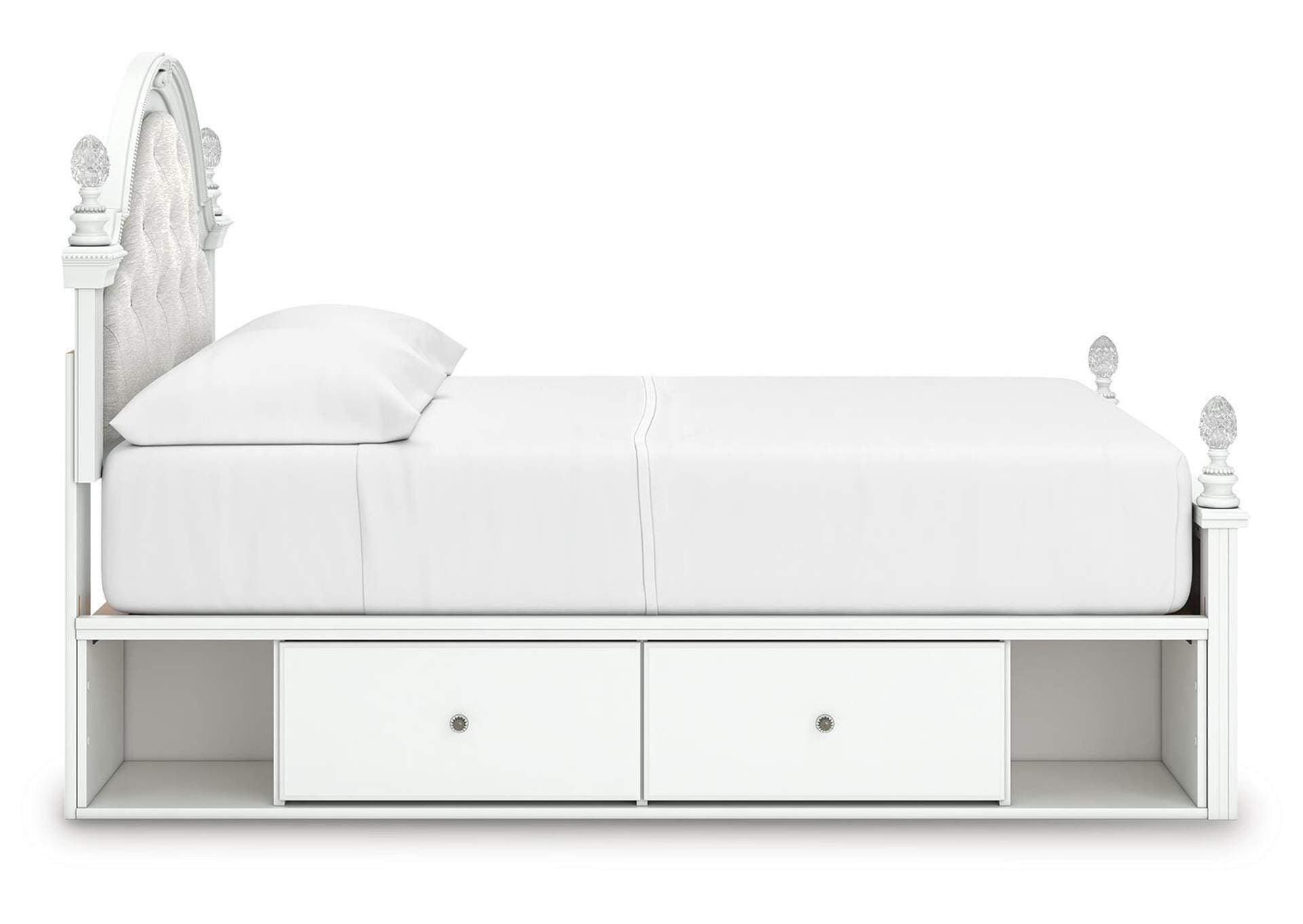 Maylilly Full Upholstered Panel Storage Bed, Dresser, Mirror and Nightstand side view