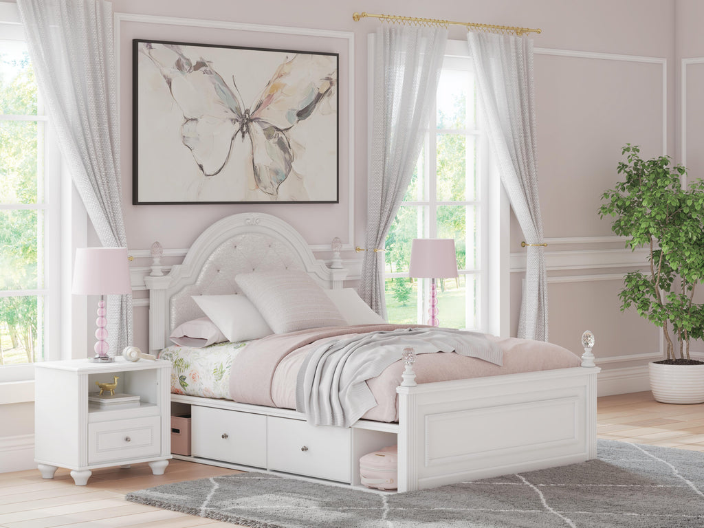 Kozlani Full Upholstered Panel Bed with Storage in White, alternate view 2