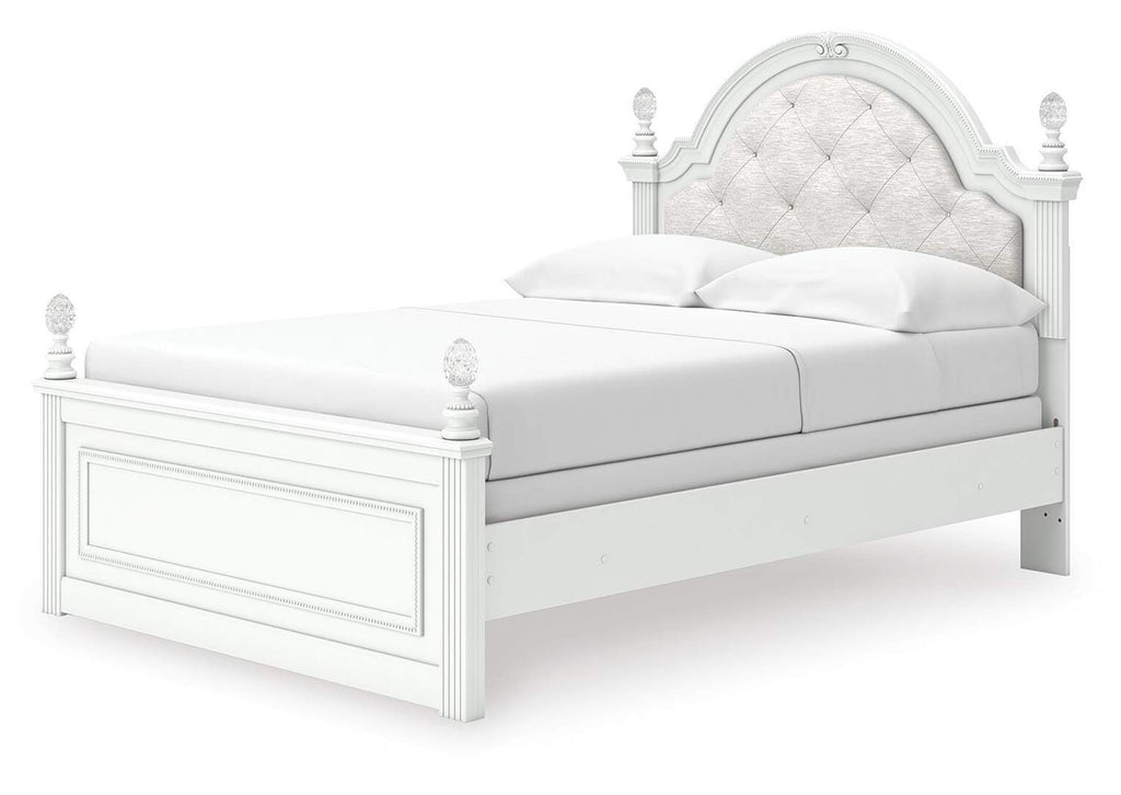 Maylilly Full Upholstered Panel Bed and Dresser angled view