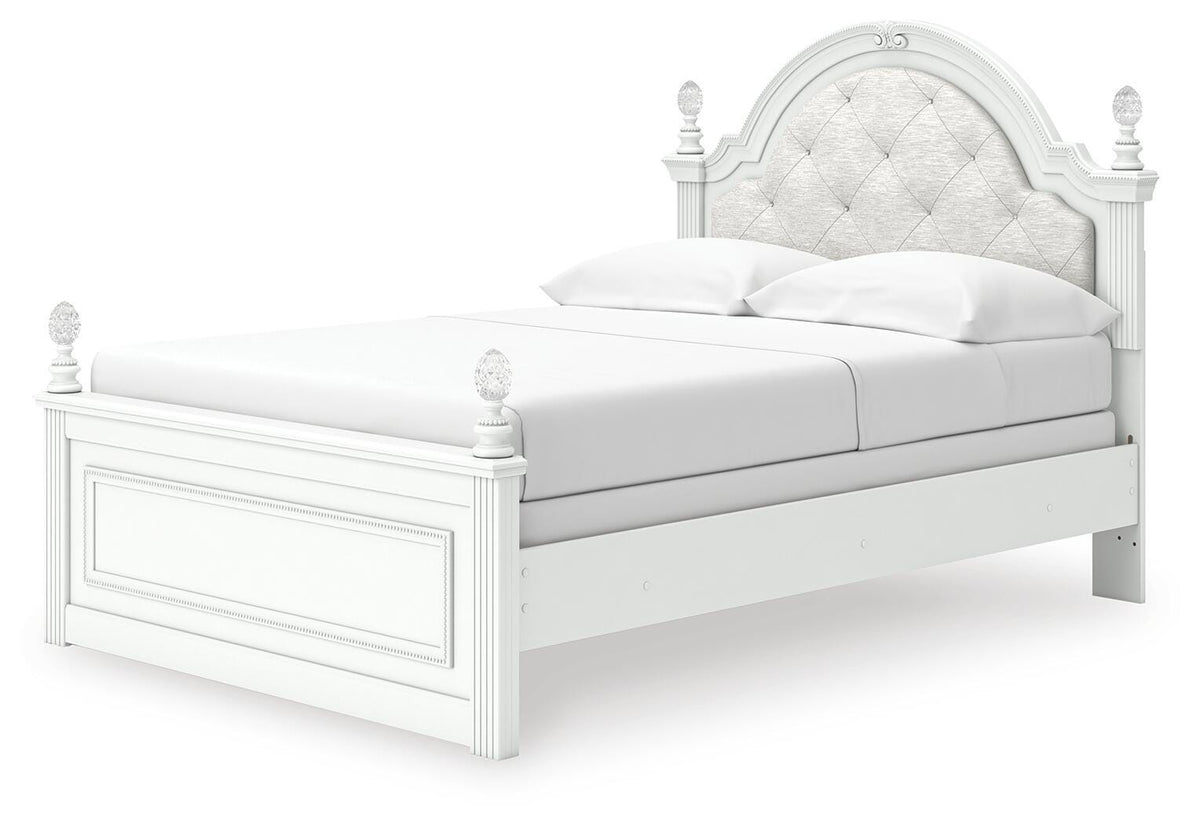 Kozlani Full Upholstered Panel Bed in White, angle view