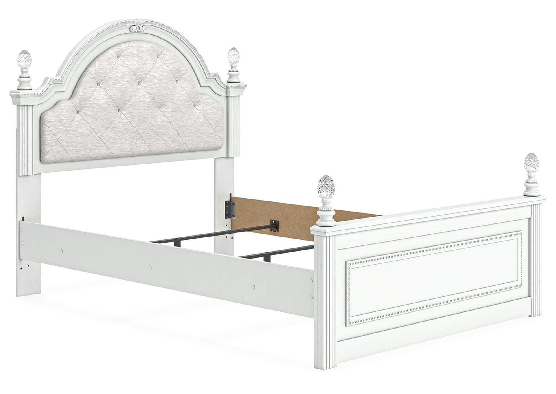 Maylilly Full Upholstered Panel Bed, Dresser, Mirror and Nightstand angled view