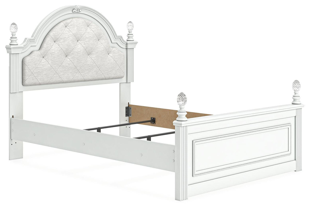 Kozlani Full Upholstered Panel Bed in White, angle view