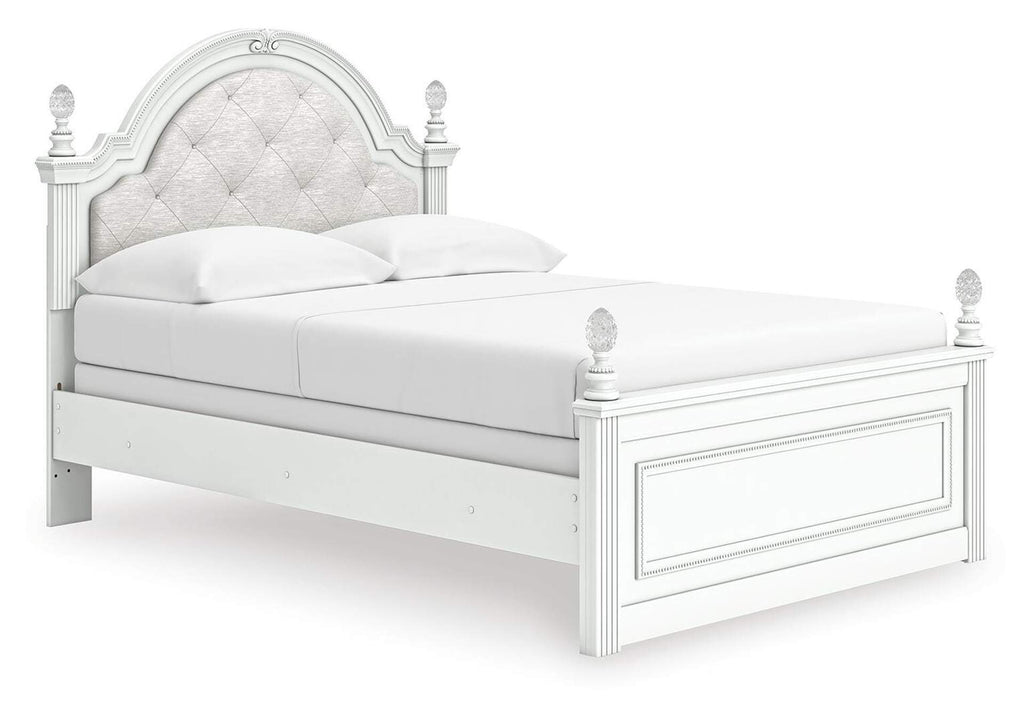 Maylilly Full Upholstered Panel Bed, Dresser and Nightstand angled view