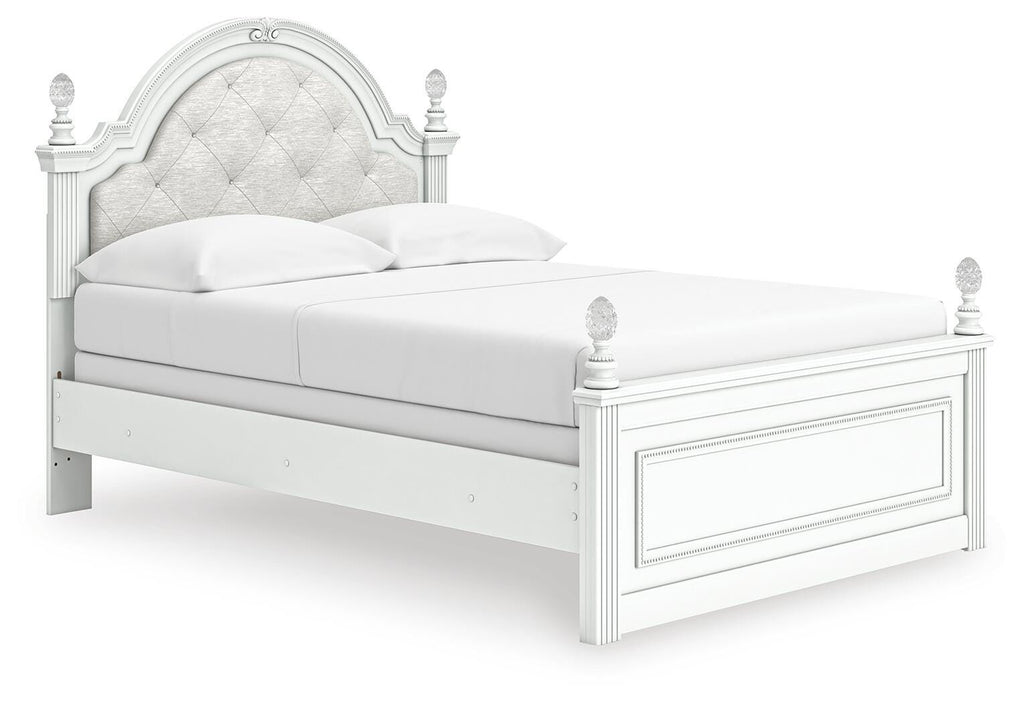 Kozlani Full Upholstered Panel Bed in White, angle view