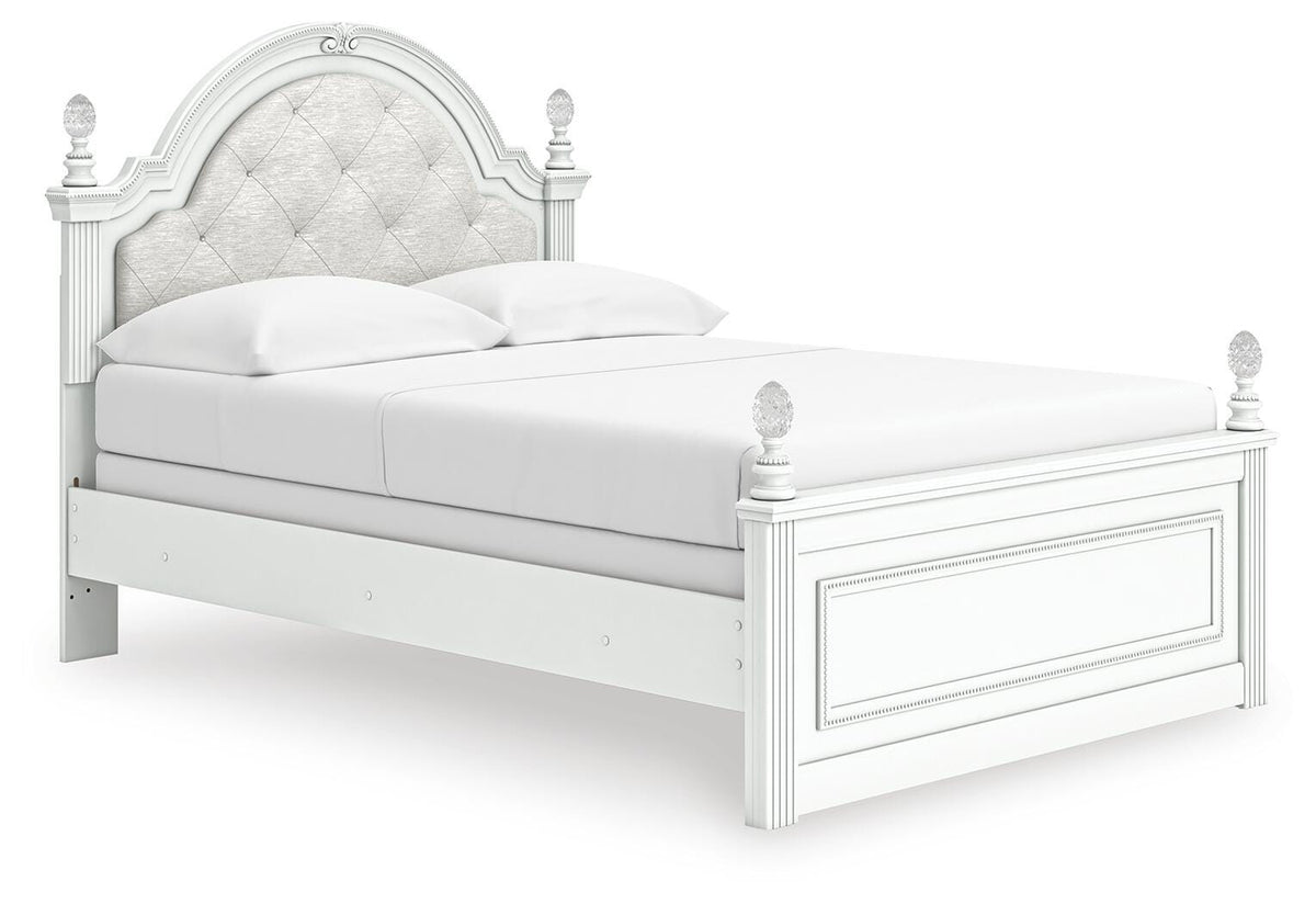 Kozlani Full Upholstered Panel Bed in White, angle view