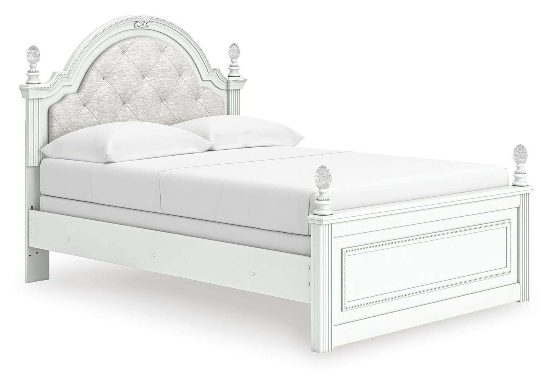 Maylilly Full Upholstered Panel Bed, Dresser, Mirror and Nightstand angled view