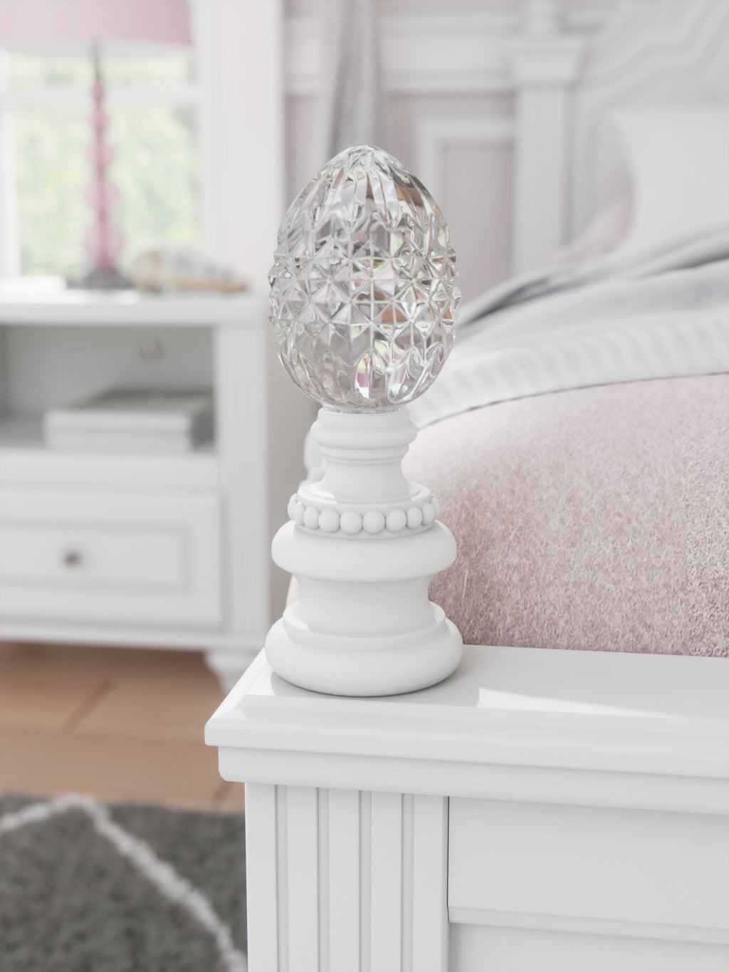 Kozlani Full Upholstered Panel Bed in White, detail view