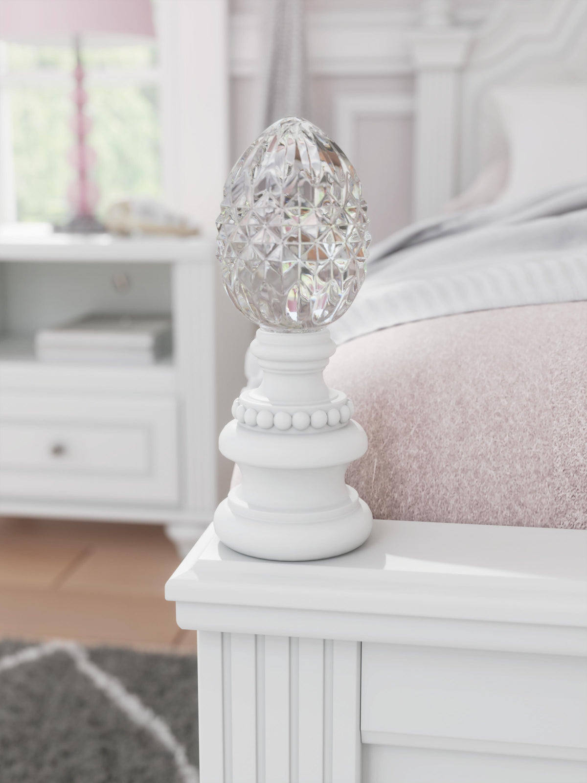 Kozlani Full Upholstered Panel Bed in White, detail view