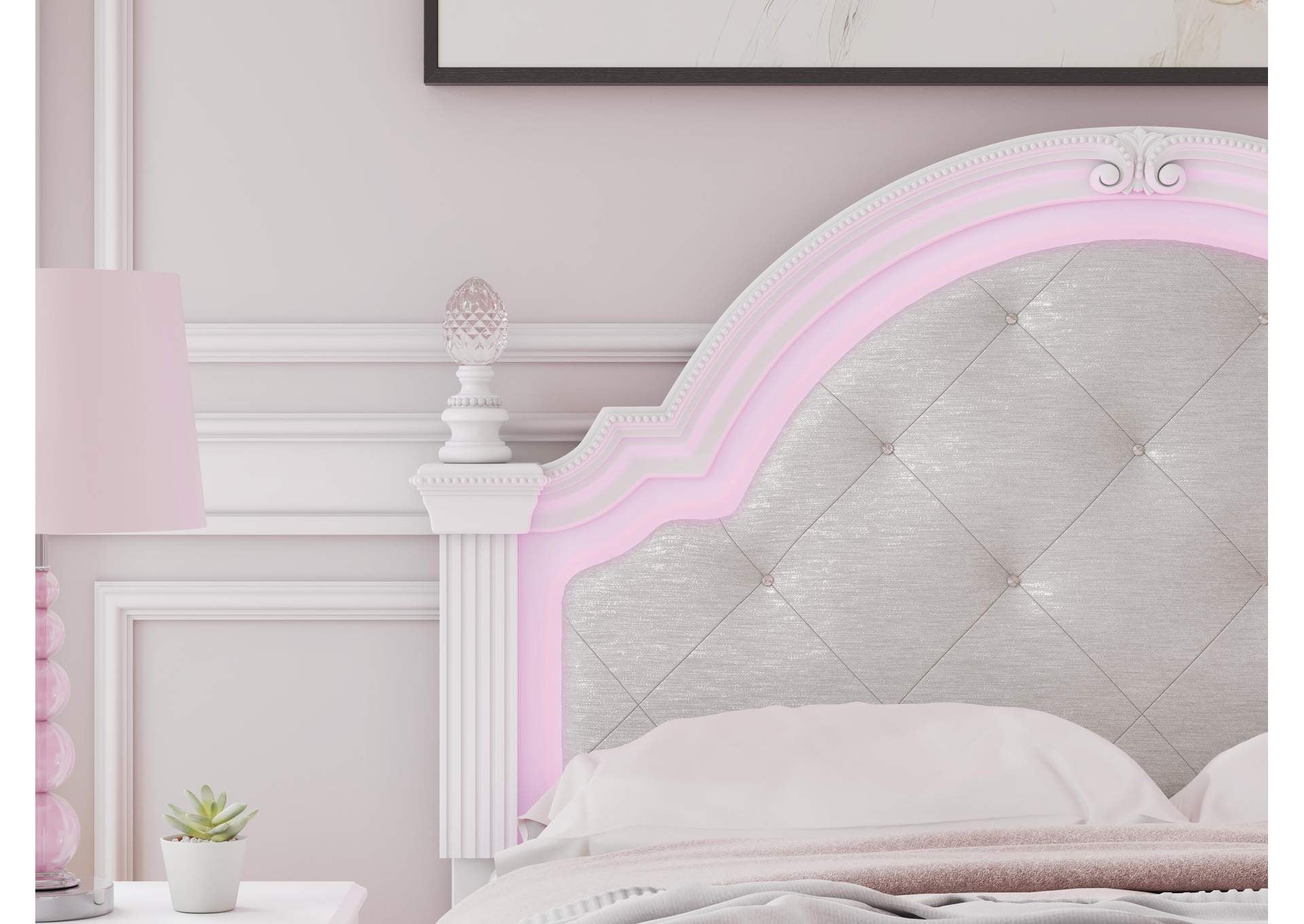Maylilly Full Upholstered Panel Bed, Dresser, Mirror and Nightstand detail