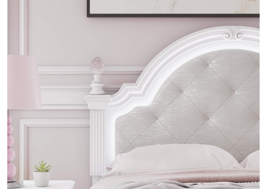 Maylilly Full Upholstered Panel Bed, Dresser and Chest detail