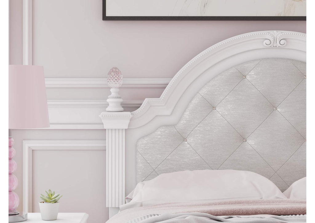 Maylilly Full Upholstered Panel Bed, Dresser and Chest detail