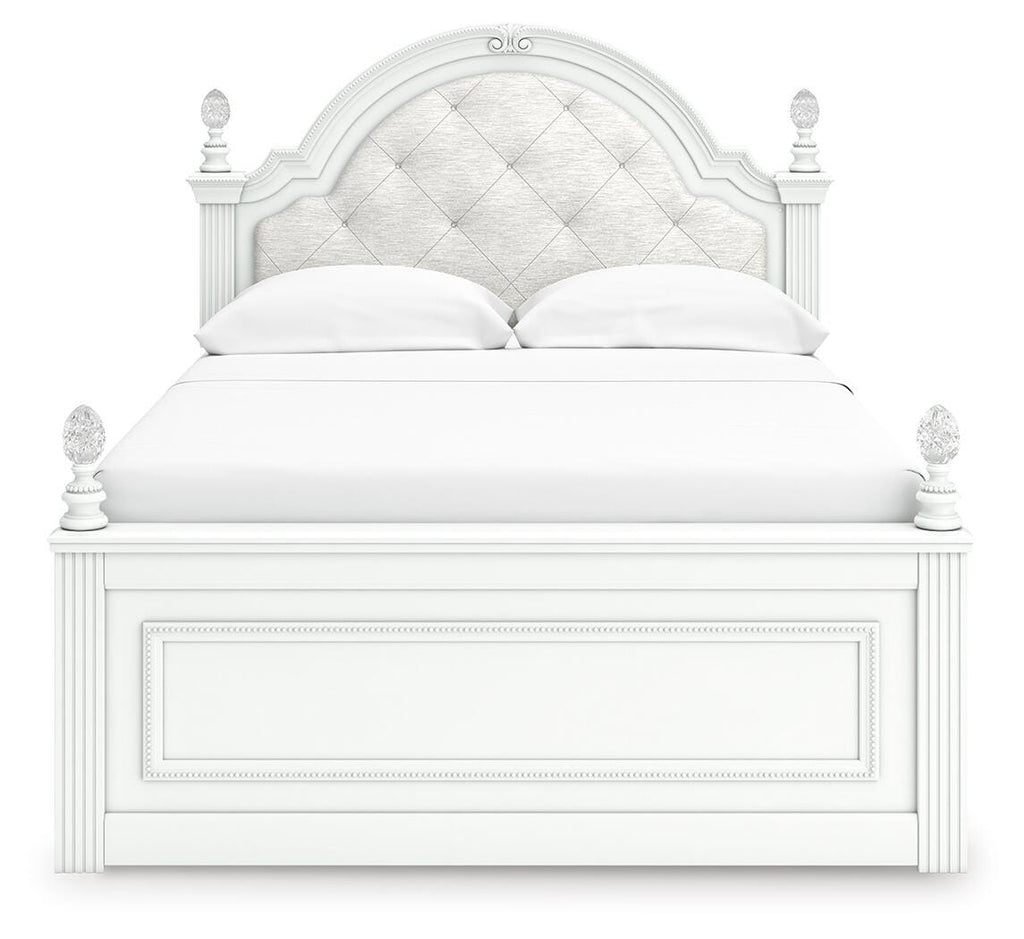 Kozlani Full Upholstered Panel Bed in White, front view