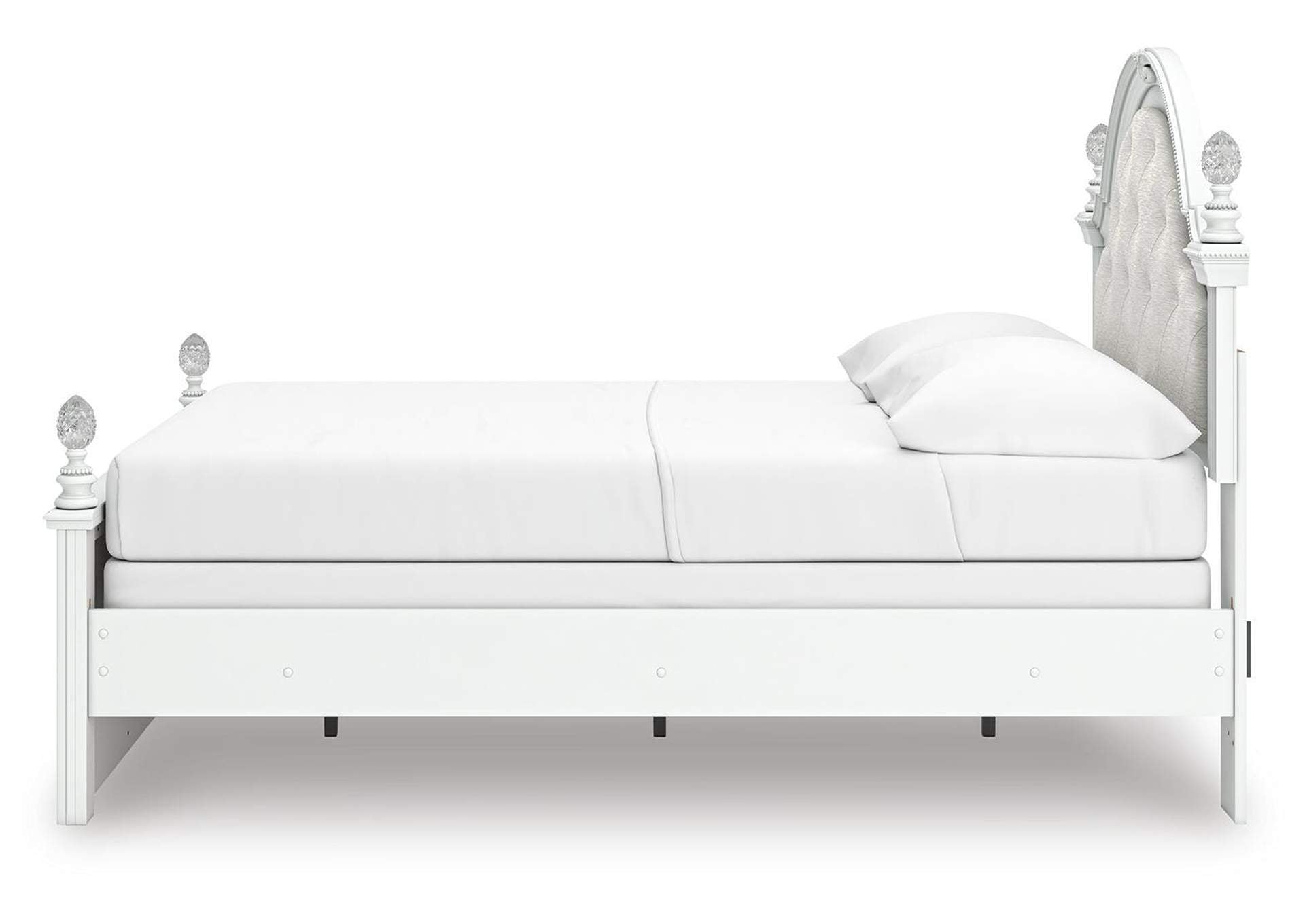 Maylilly Full Upholstered Panel Bed, Dresser, Mirror and Nightstand side view
