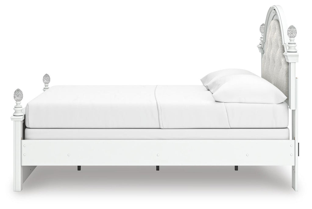 Kozlani Full Upholstered Panel Bed in White, alternate side view