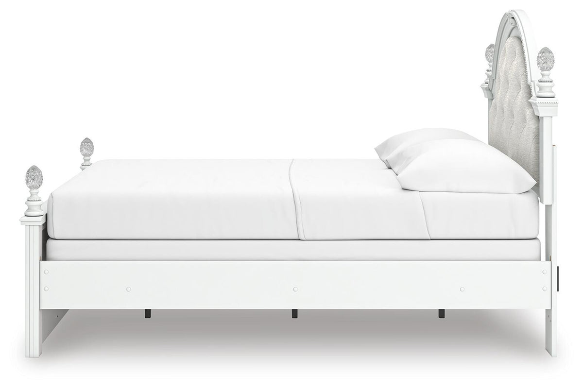 Kozlani Full Upholstered Panel Bed in White, alternate side view
