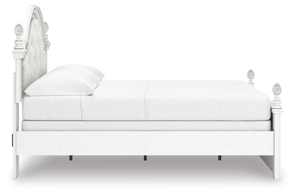 Kozlani Full Upholstered Panel Bed in White, side view