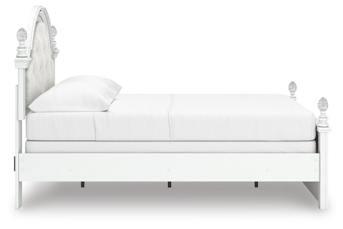 Kozlani Full Upholstered Panel Bed in White, side view