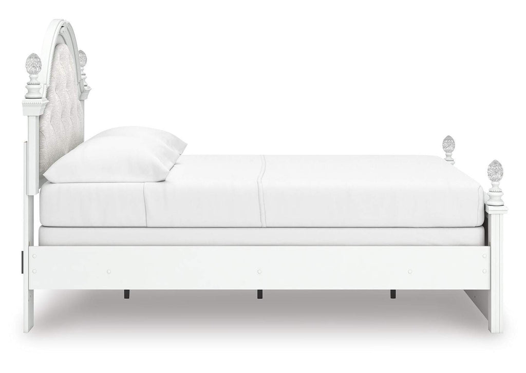 Maylilly Full Upholstered Panel Bed, Dresser and Chest side view