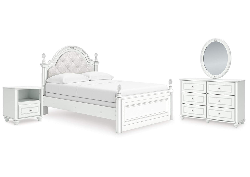 Maylilly Full Upholstered Panel Bed, Dresser, Mirror and Nightstand