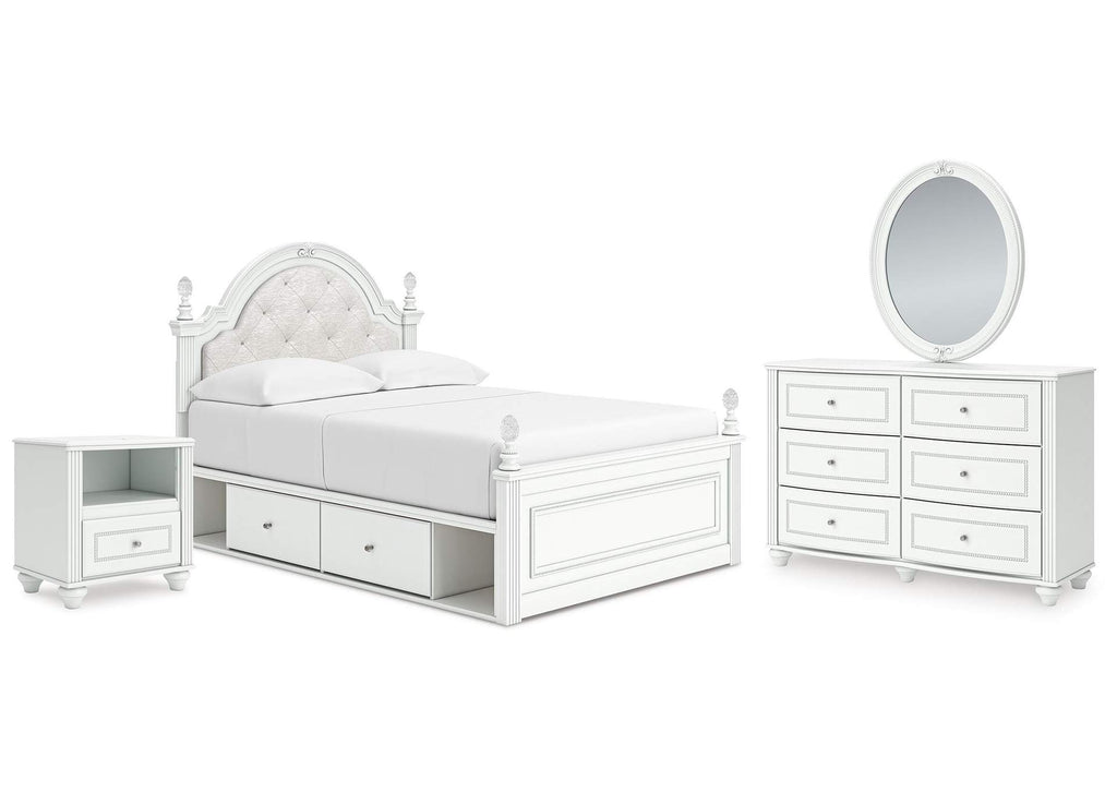 Maylilly Full Upholstered Panel Storage Bed, Dresser, Mirror and Nightstand