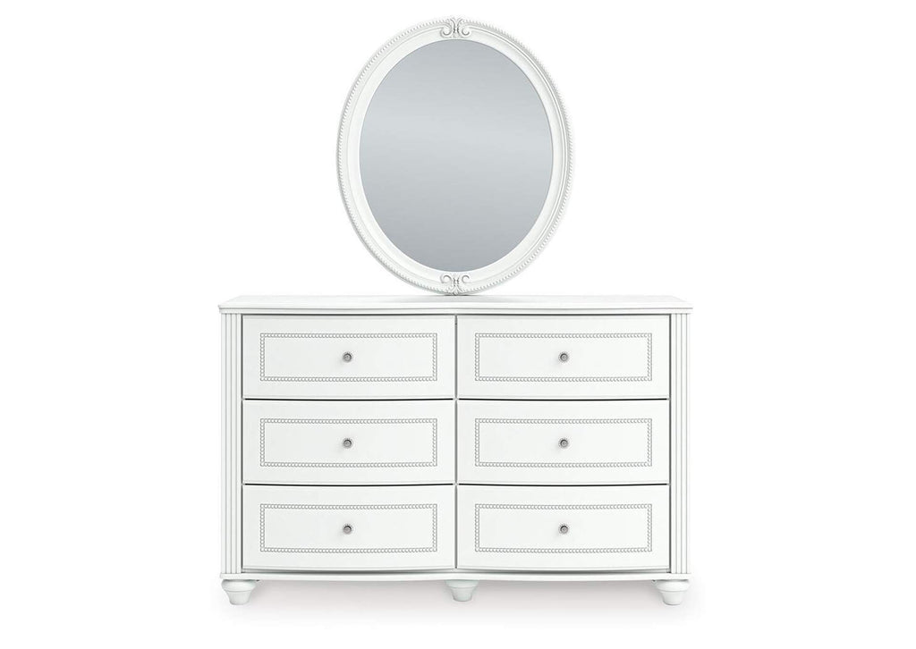 Maylilly Full Upholstered Panel Bed, Dresser, Mirror and Nightstand front view