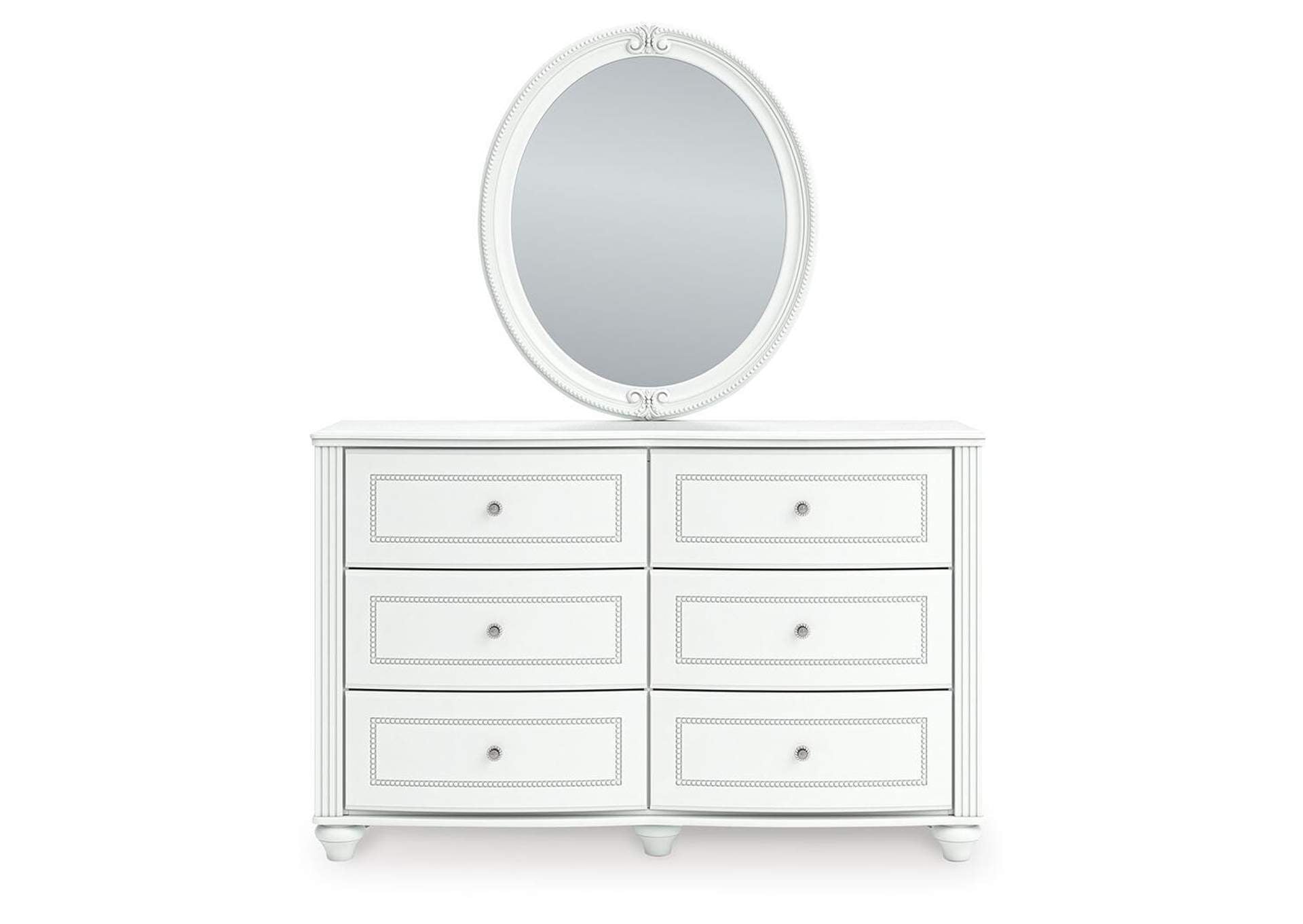 Maylilly Full Upholstered Panel Bed, Dresser, Mirror and Nightstand front view