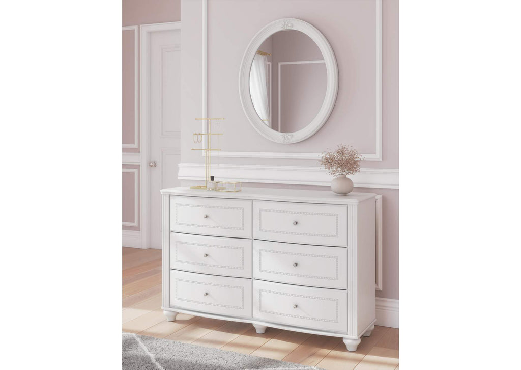 Maylilly Full Upholstered Panel Bed, Dresser, Mirror and Nightstand