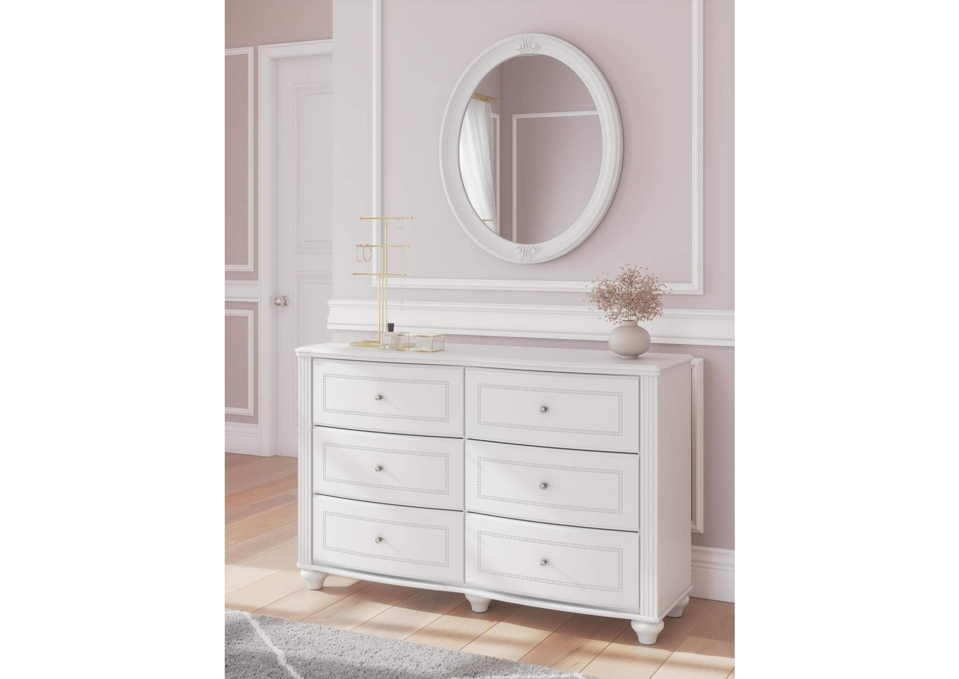 Maylilly Full Upholstered Panel Bed, Dresser, Mirror and Nightstand