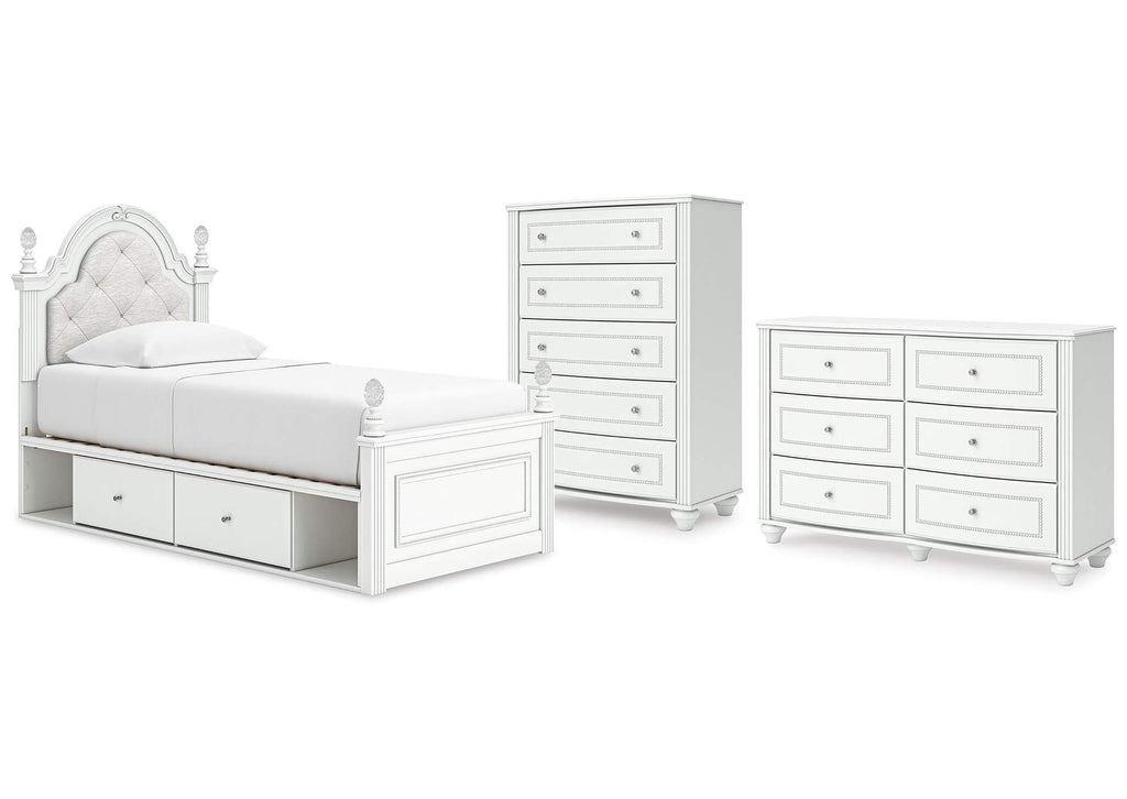 Maylilly Twin Upholstered Panel Storage Bed, Dresser and Chest