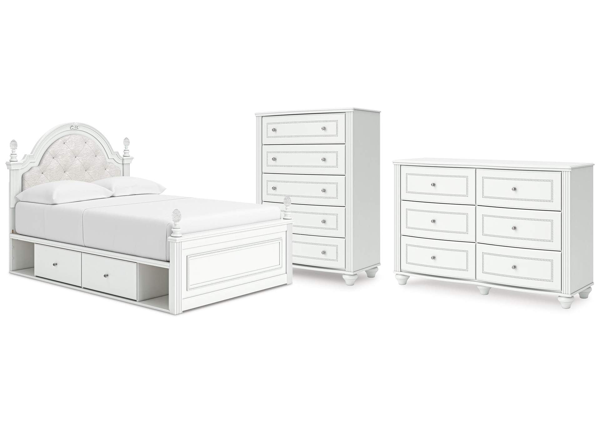 Maylilly Full Upholstered Panel Storage Bed, Dresser and Chest
