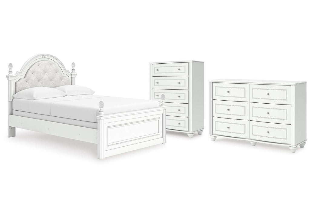 Maylilly Full Upholstered Panel Bed, Dresser and Chest