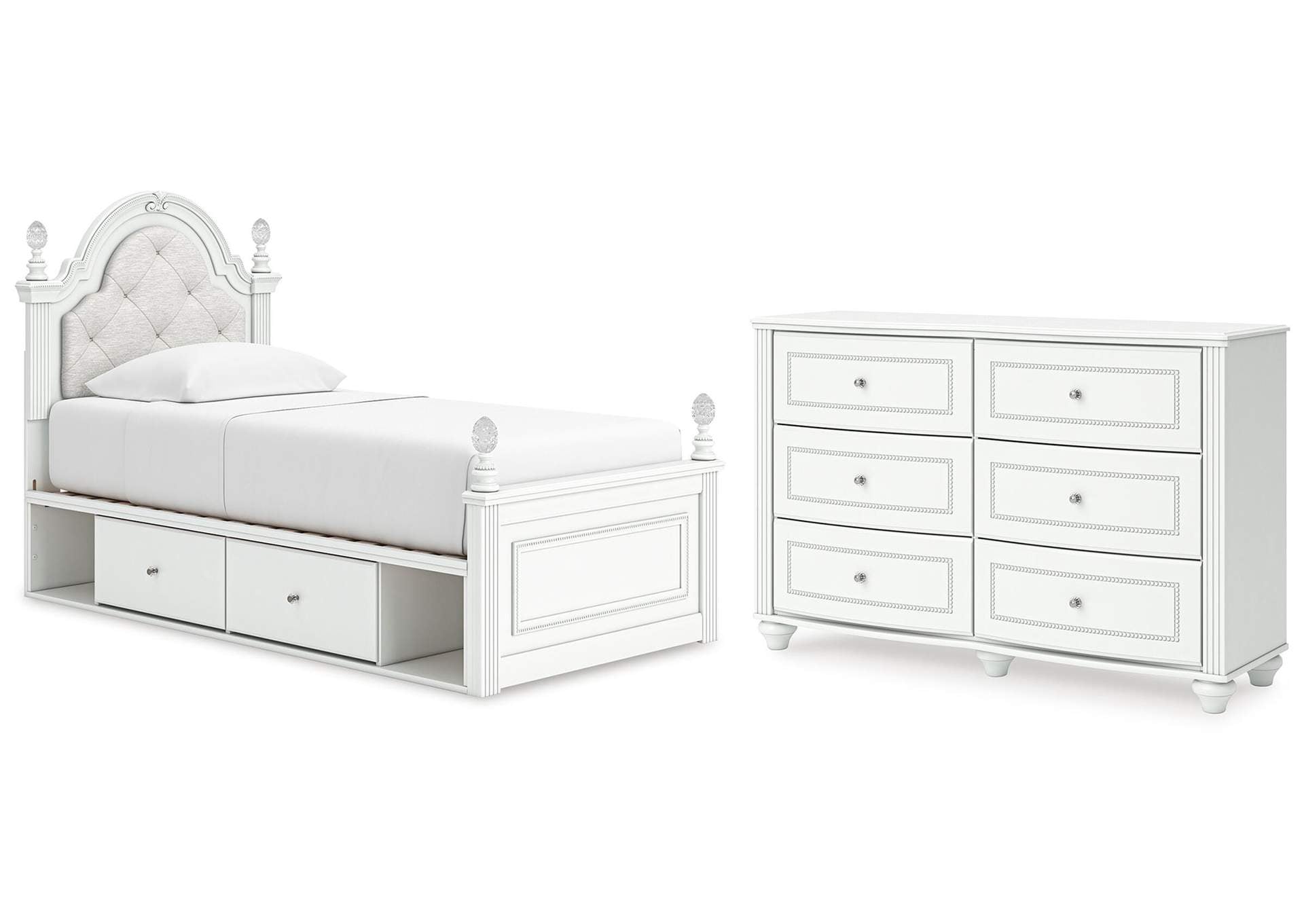 Maylilly Twin Upholstered Panel Storage Bed and Dresser