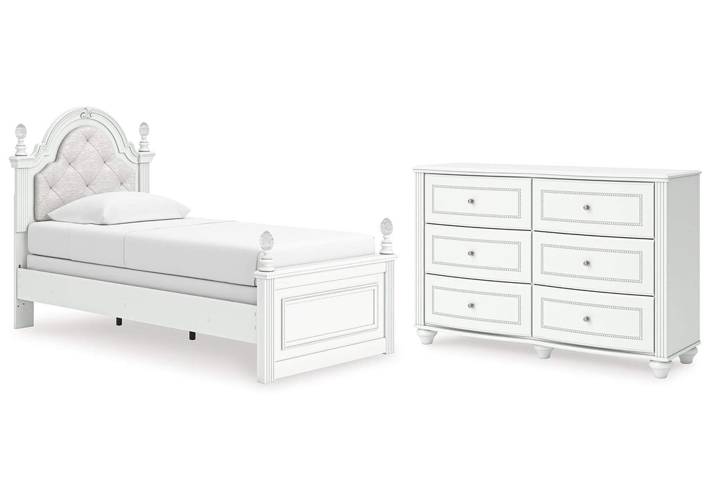 Maylilly Twin Upholstered Panel Bed and Dresser