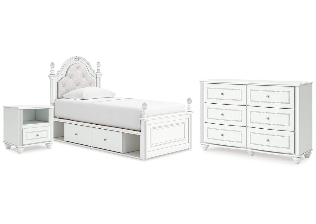 Maylilly Twin Upholstered Panel Storage Bed, Dresser and Nightstand