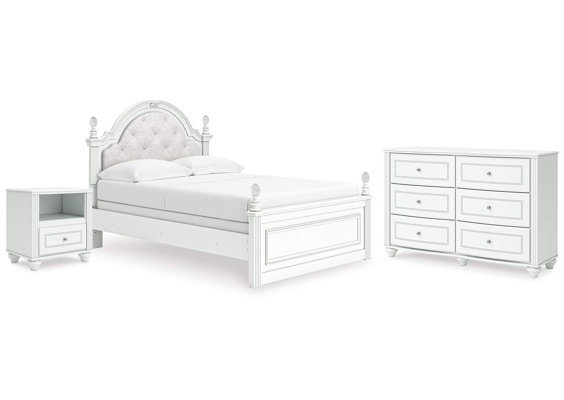 Maylilly Full Upholstered Panel Bed, Dresser and Nightstand