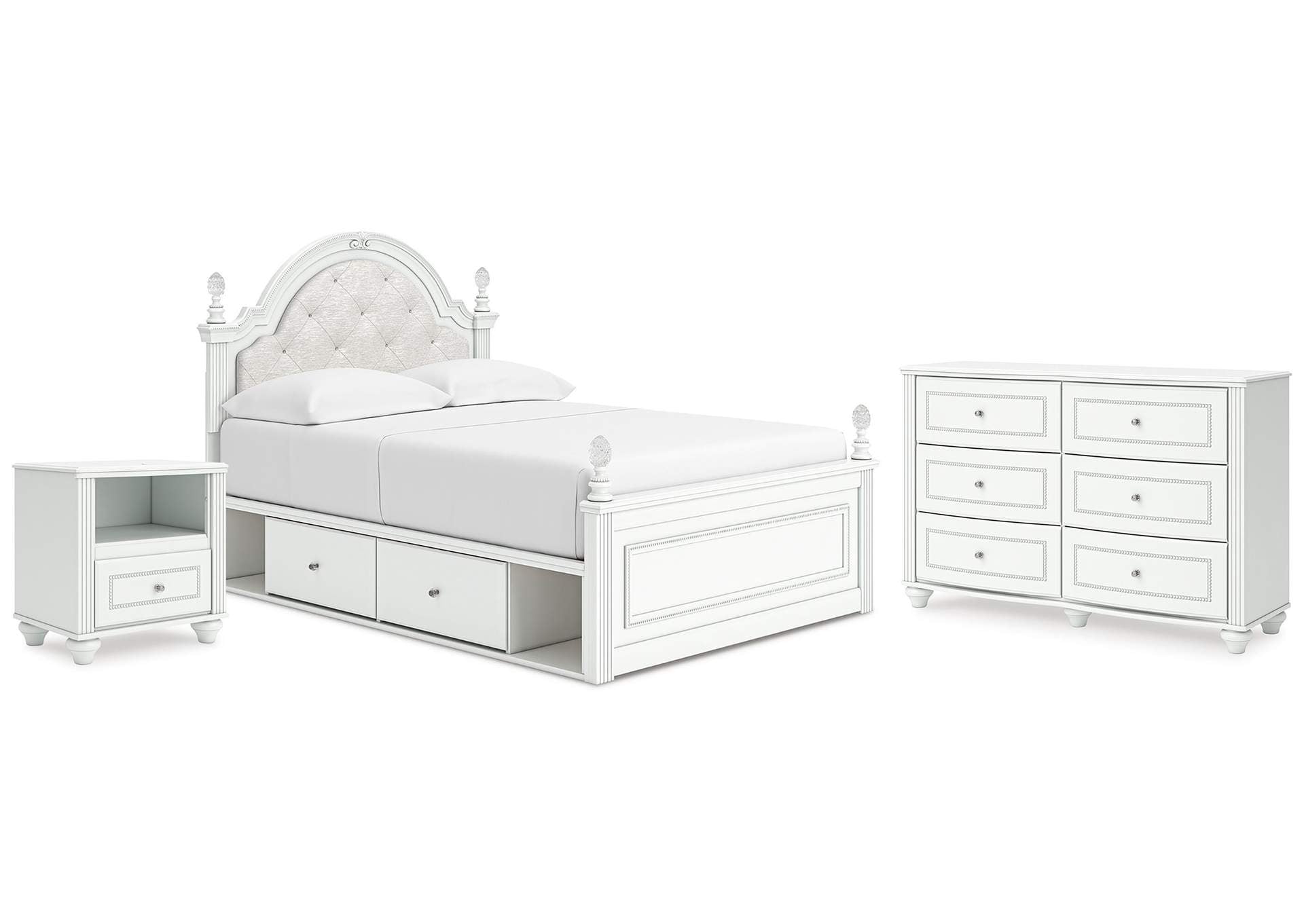 Maylilly Full Upholstered Panel Storage Bed, Dresser and Nightstand