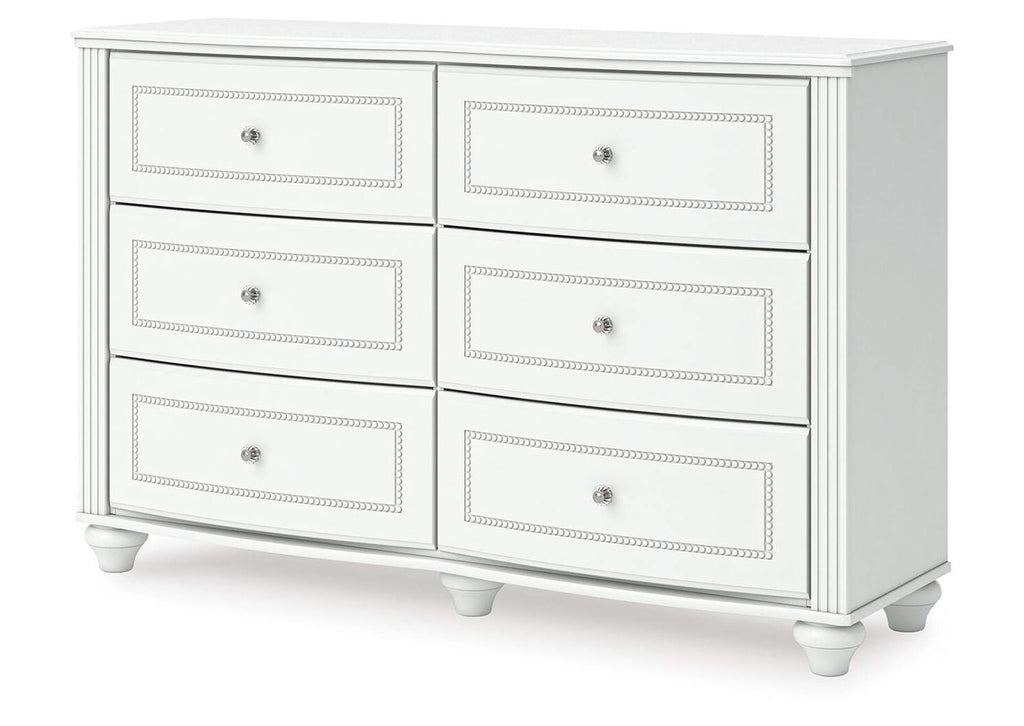 Maylilly Full Upholstered Panel Bed, Dresser and Chest angled view