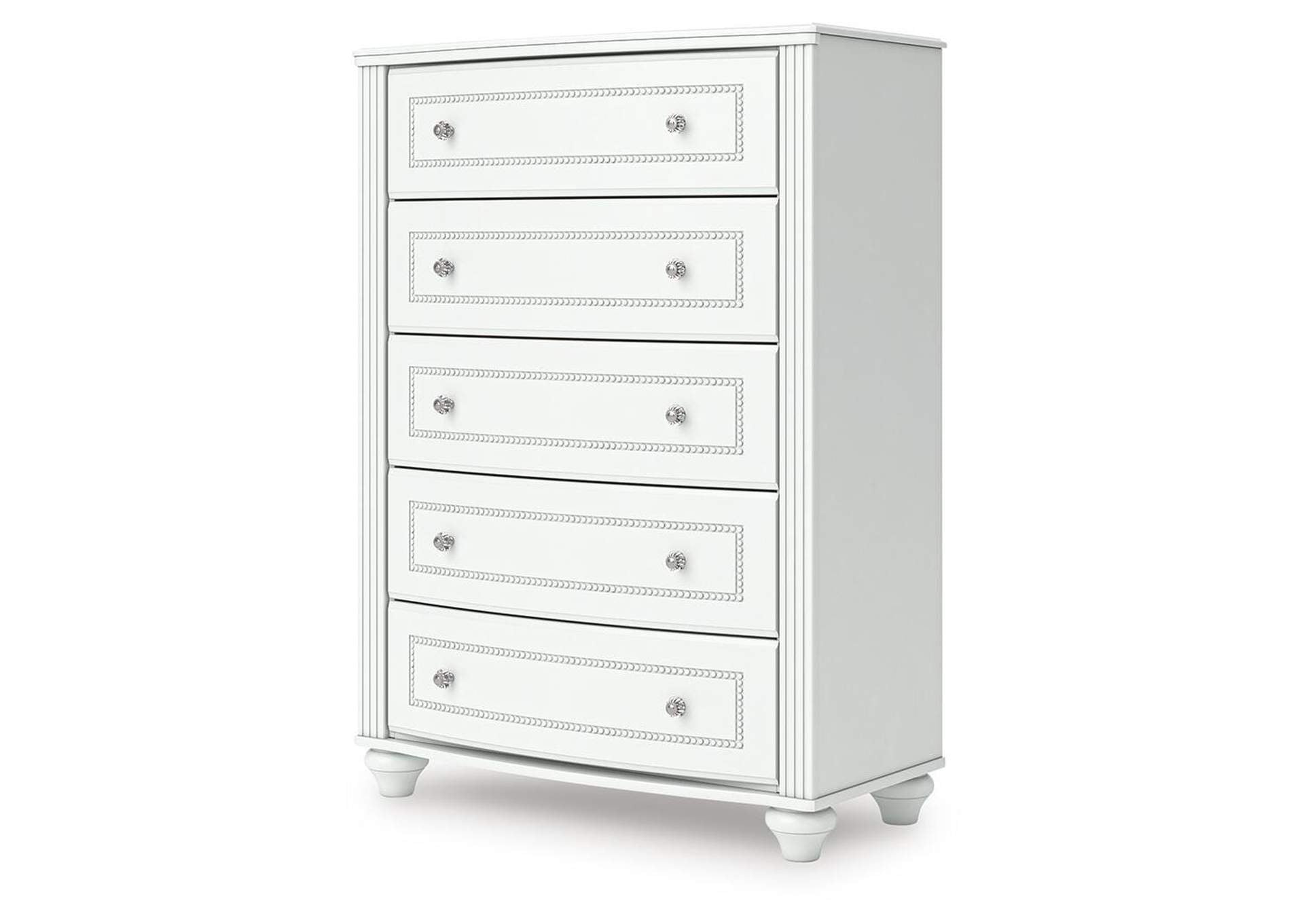 Maylilly Full Upholstered Panel Bed, Dresser and Chest angled view
