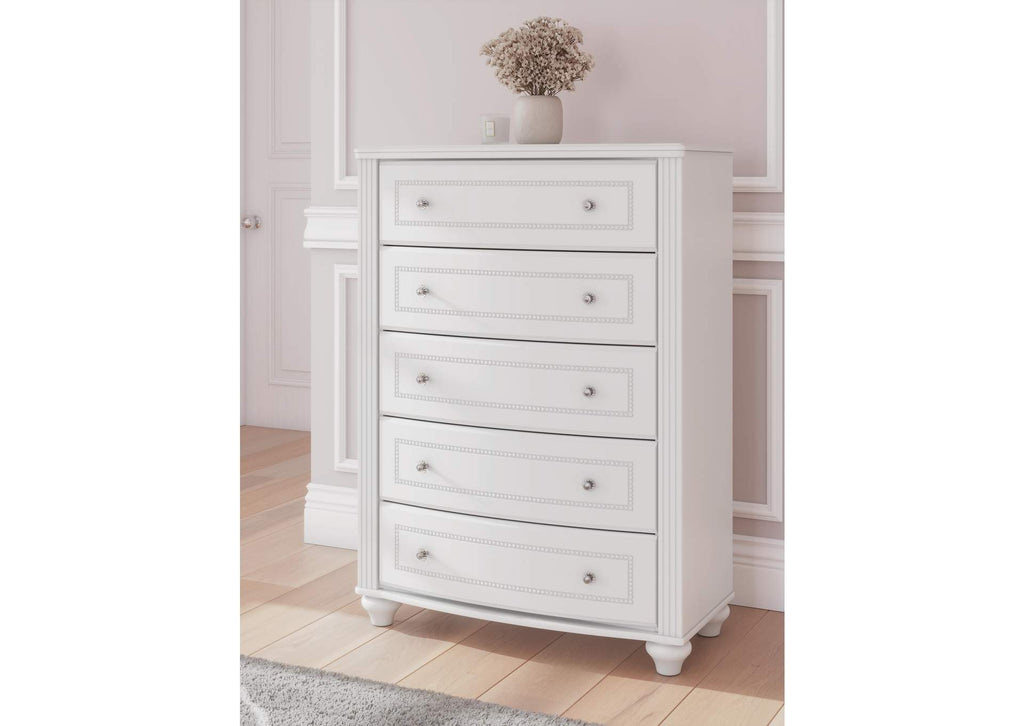 Maylilly Full Upholstered Panel Bed, Dresser and Chest