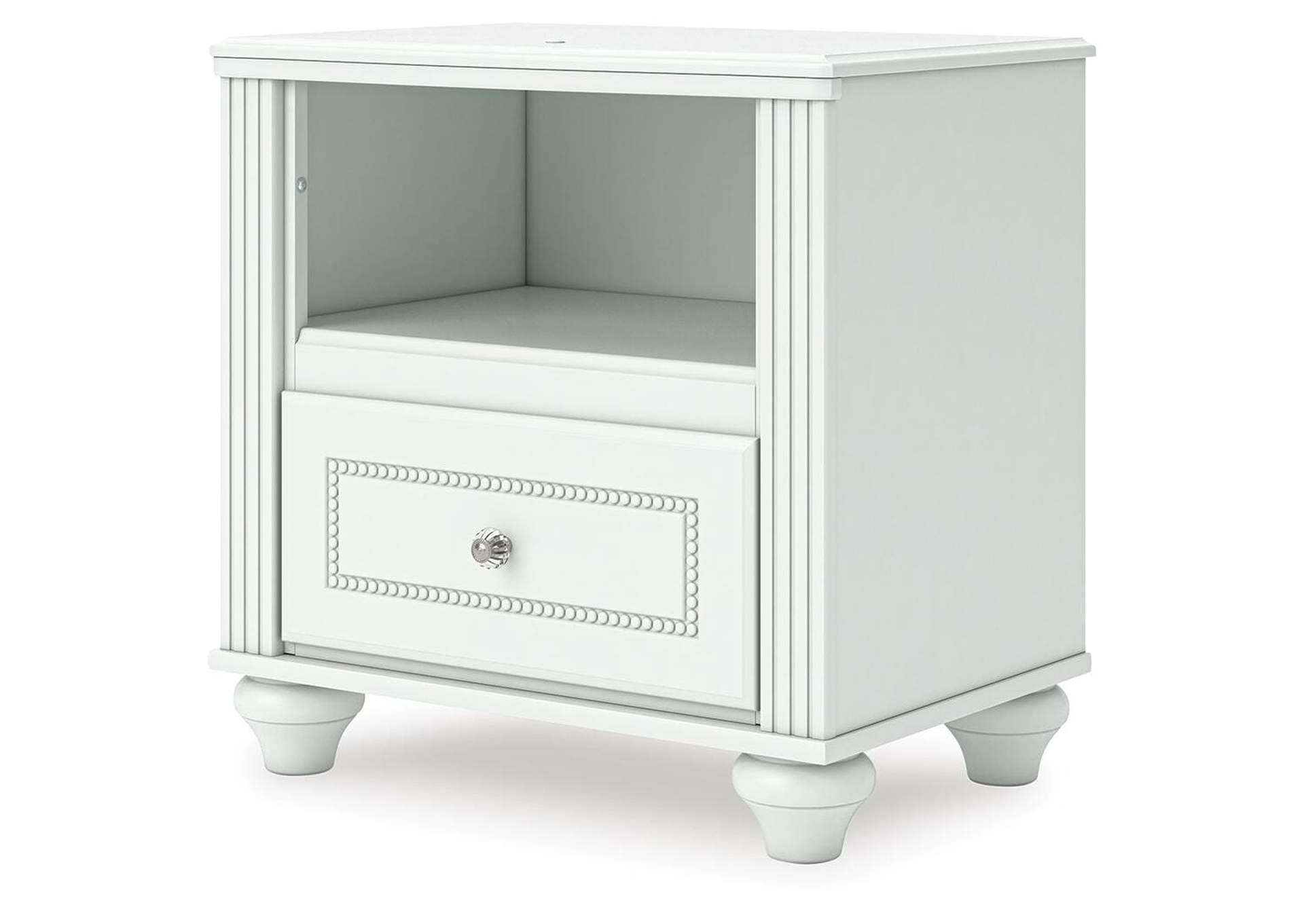 Maylilly Twin Upholstered Panel Storage Bed, Dresser and Nightstand angled view