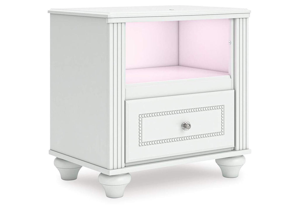 Maylilly Twin Upholstered Panel Storage Bed, Dresser, Mirror and Nightstand angled view